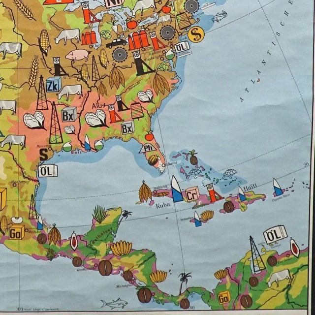 1970s Vintage North America Economy Map, 1970s For Sale - Image 5 of 6