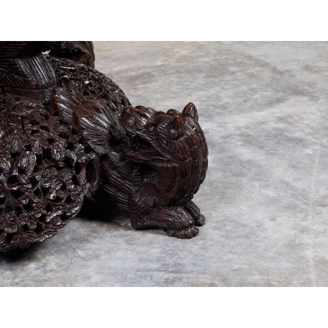 Brown 19th Century Burmese Hand-Carved Side Pedestal Table with Mythical Animals For Sale - Image 8 of 12