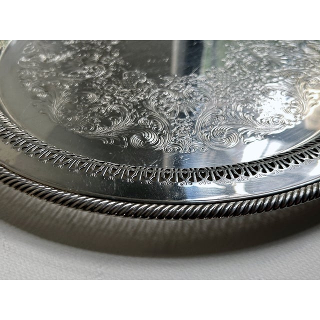 Silver Mid 20th Century Wm Rogers Larger Silver Plate Round Serving Tray For Sale - Image 8 of 18