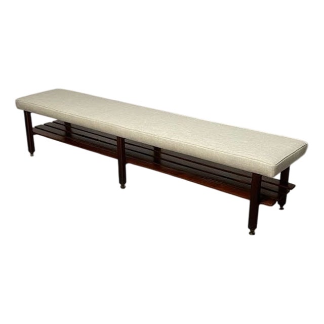 Large Vintage Bench in Teak and Fabric, 1960s For Sale