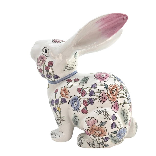 Vintage Botanical Floral Porcelain Rabbit Figurine 10.5" For Sale - Image 10 of 15