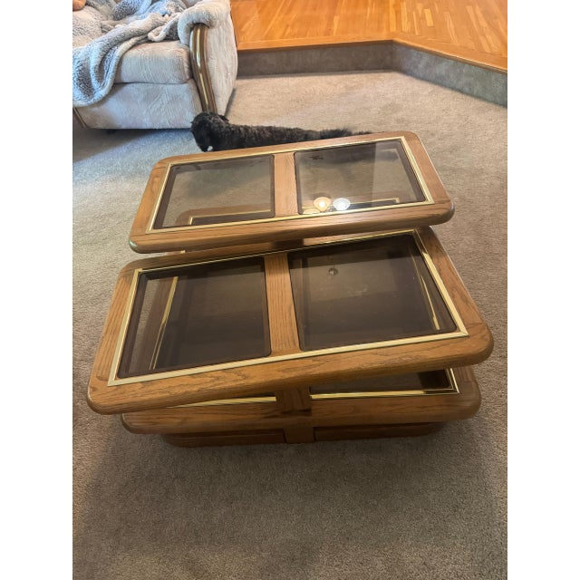 1980s 1980s Articulating Oak & Smoked Glass Swivel Coffee Table For Sale - Image 5 of 7