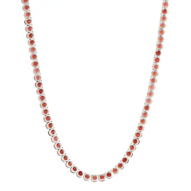 Metal Modern 5mm Round Garnet Tennis Necklace Crafted in Sterling Silver- Gift for Women For Sale - Image 7 of 10