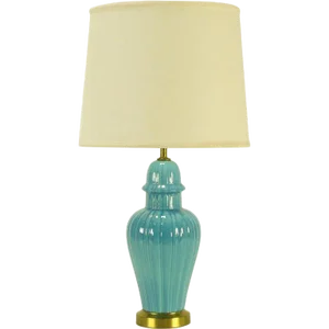 Turquoise Ceramic Ribbed Ginger Jar Form Table Lamp