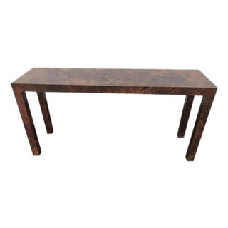 Dramatic Faux Burl Wood Parsons Console Table Vintage Mid-Century Style For Sale