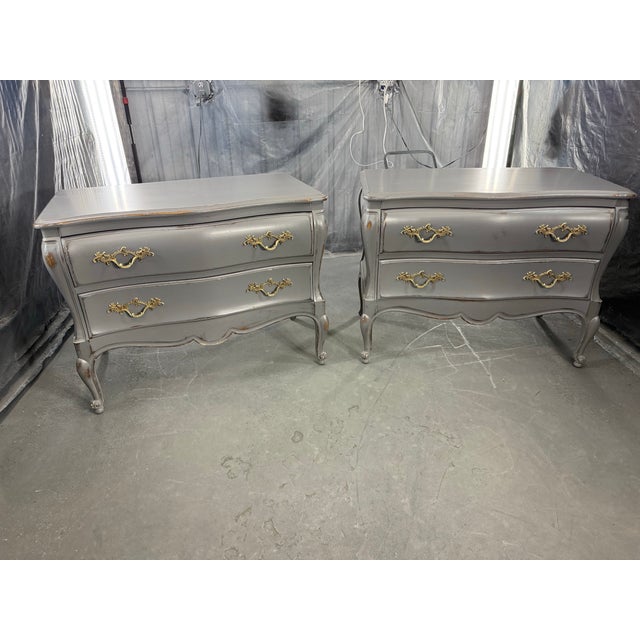 Vintage Pair Bombay Chests Gray Distressed For Sale - Image 4 of 11