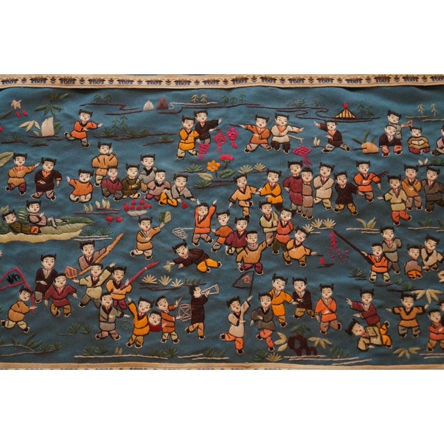1950s Chinese Silk Embroidered Baizi 100 Children Playing in Spring For Sale - Image 9 of 9