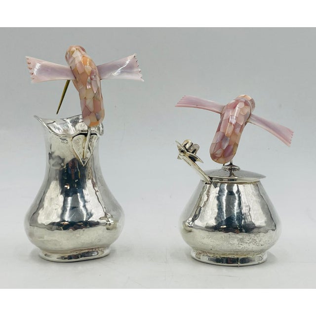 Los Castillo Silver Hummingbird Creamer, Sugar & Ladle, Taxco 1960s For Sale - Image 10 of 18