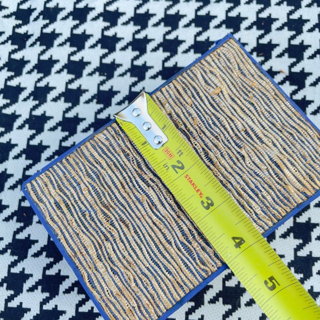 Mid Century Gold and Blue Napkin Rings and Box- 8 Pieces For Sale - Image 11 of 13