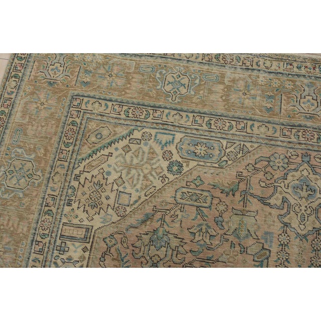 Textile Tabriz Rug 7’11” X 11’3” Pink Wool Vintage Distressed Hand-Knotted Carpet For Sale - Image 7 of 15