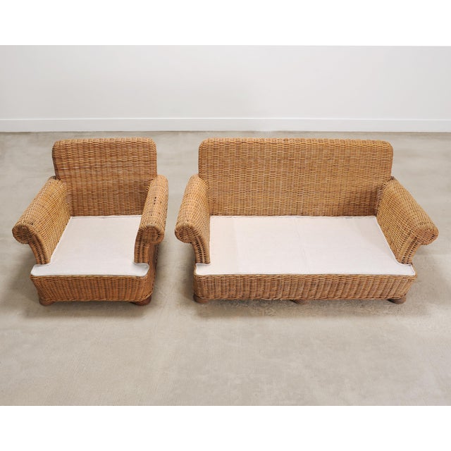 Organic Modern Woven Rattan Wicker Lounge Chair and Settee For Sale - Image 9 of 18