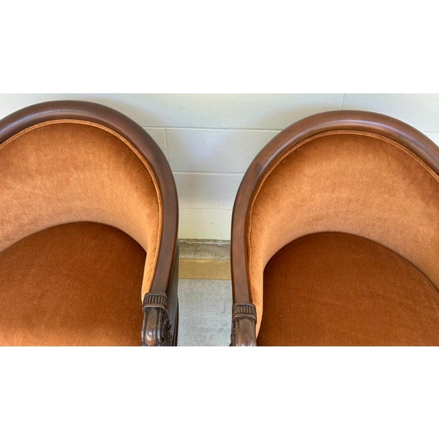 Baker Furniture Regency Style Cognac Velvet Tub Chairs Pair For Sale In Atlanta - Image 6 of 7