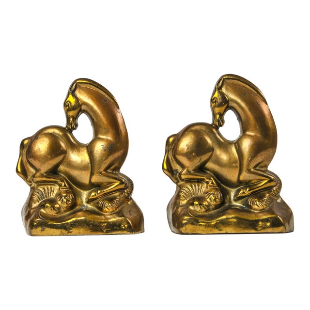 MCM Gold Horse Bookends For Sale