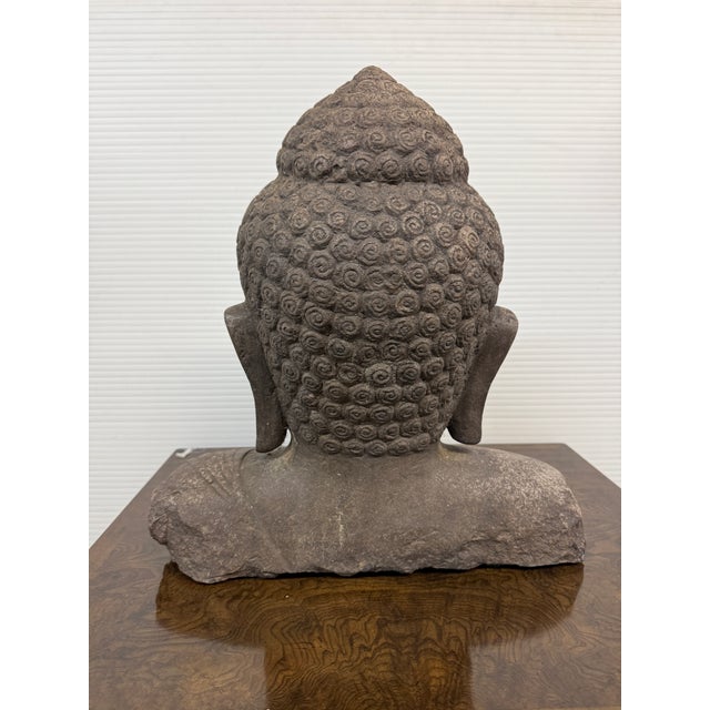 Indonesian Hand Carved Lava Stone Buddha Bust For Sale - Image 12 of 12