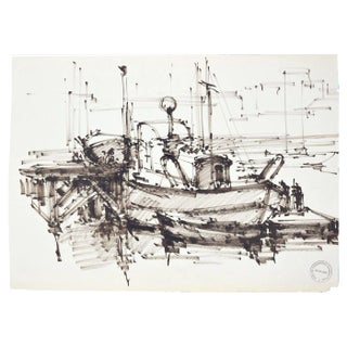 Paul Garin, The Ship, Tempera on Paper, 1950s For Sale