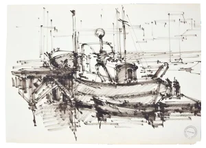 Paul Garin, The Ship, Tempera on Paper, 1950s