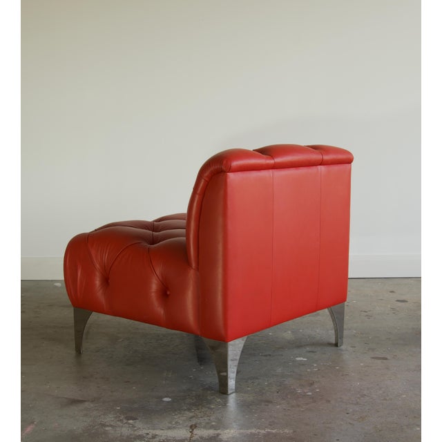 Late 20th Century Rare Tufted Red Slipper Chair by J. Robert Scott With Chrome Legs, Late 20th Century For Sale - Image 5 of 6