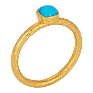 Square Turquoise Stacking Band Sz 6.5 Ring 18k Yellow Gold Fine Jewelry For Sale