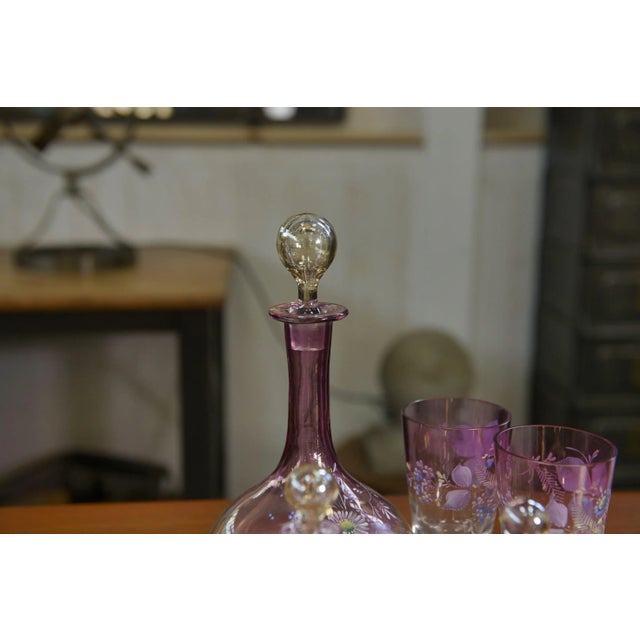 Pink Blown Glass Carafes and Glasses, 1950s, Set of 6 For Sale - Image 4 of 13