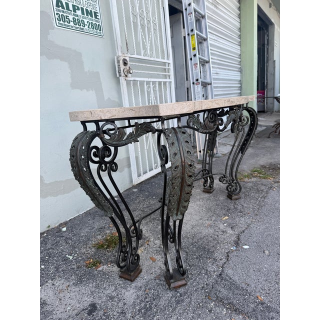 Vintage Maitland Smith Smith Wrought Iron Console W Composite Stone Top For Sale - Image 13 of 13