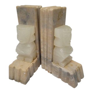 Vintage Marble Alabaster Tiki Man Bookends - a Pair For Sale