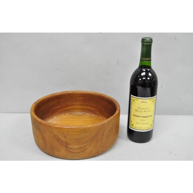 Vintage Mid Century Danish Modern Carved Teak Wood Salad Fruit Bowl (A). Circa Late 20th Century. Measurements: 4" H x 10"...