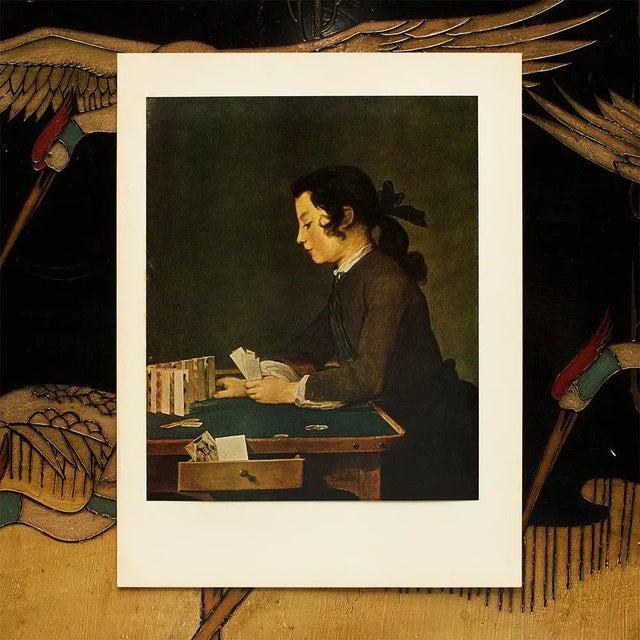 Portraiture 1956 Jean Baptiste Simeon Chardin "The House of Cards", Vintage Full-Color Print For Sale - Image 3 of 8