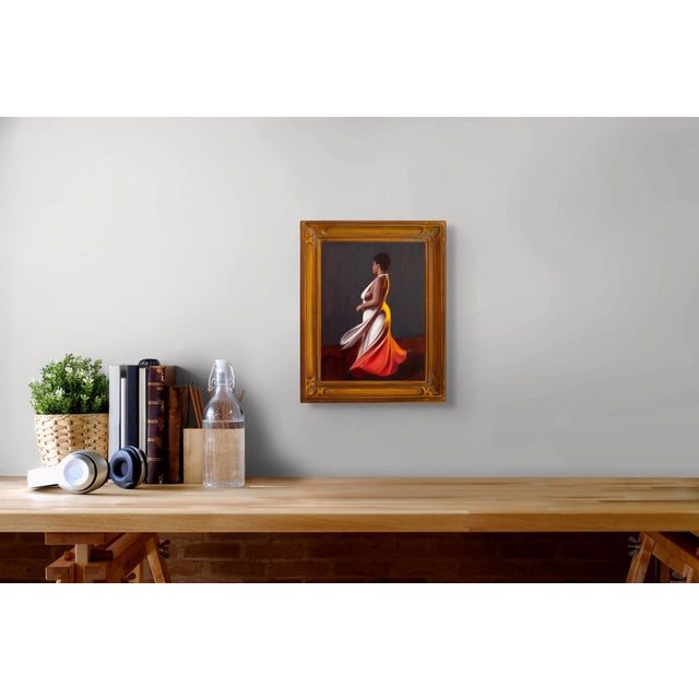 Early 21st Century Liquid Sunset II by Kirsten Savage | Oil on panel Woman in a flowing dress against a dark background For Sale - Image 5 of 5