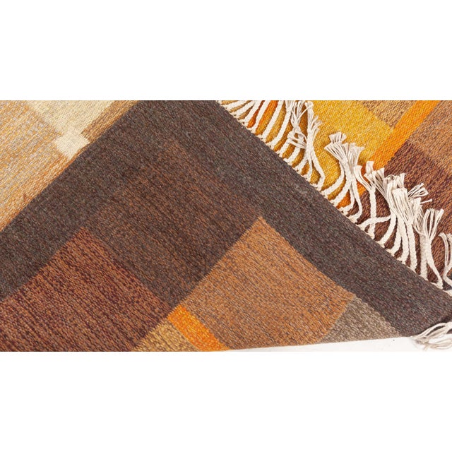 Brown Vintage Swedish Flatweave Rug by Ulla Parkdal, Signed “UP” For Sale - Image 8 of 8
