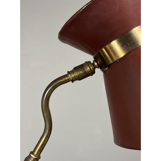 Mid-Century French Red Leather Wrapped Desk Lamp attributed to Jacques Adnet, 1950s For Sale - Image 12 of 18