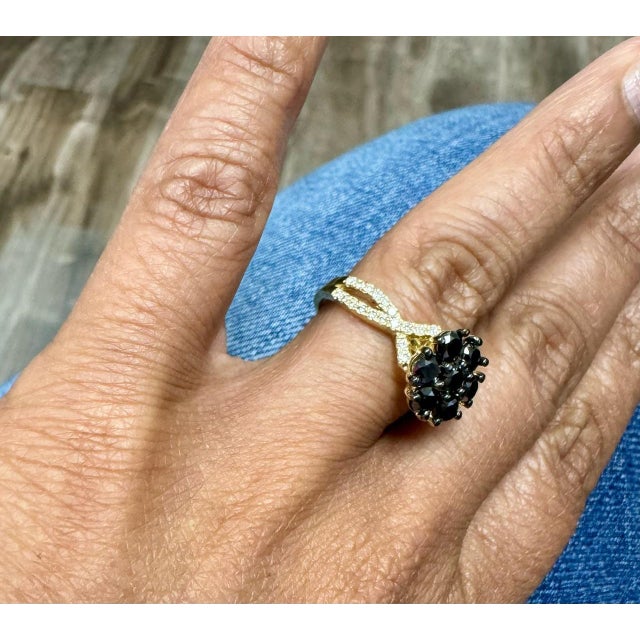 1.70 Carat Black Diamond Yellow Gold Cocktail Ring Size 6.5 For Sale - Image 11 of 11