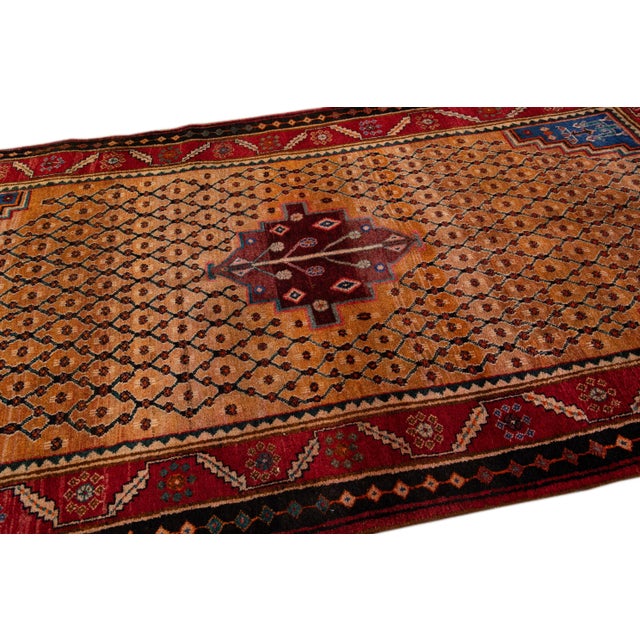 Brown Vintage Persian Hamadan Handmade Geometric Brown Wool Rug For Sale - Image 8 of 9