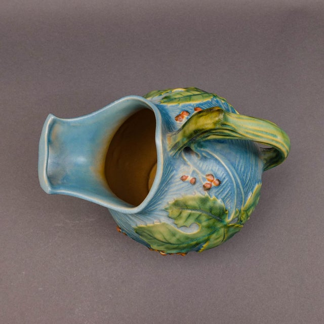 Mid 20th Century Vintage Roseville Usa #1325 Bushberry Blue Art Pottery Ice Lip Pitcher For Sale - Image 5 of 8