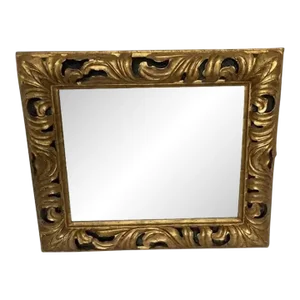 1990s Italian Hand-Carved and Painted Gold Gilded Mirror