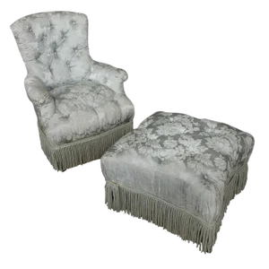 French 19th Century Tufted Armchair and Ottoman