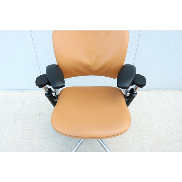 Steelcase Leap Coach Limited Edition Ergonomic Desk Chair in Camel Tan Leather For Sale - Image 12 of 18