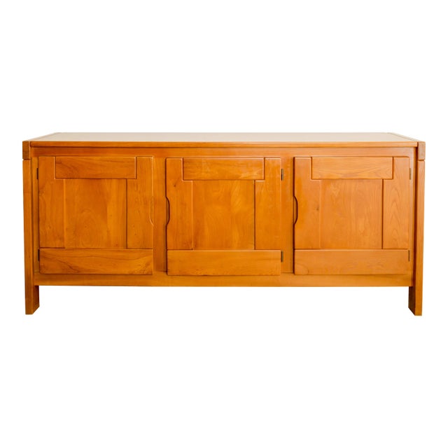 1960s Maison Regain | Brutalist Elm Picture Frame Three Door Sideboard For Sale