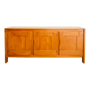 1960s Maison Regain | Brutalist Elm Picture Frame Three Door Sideboard