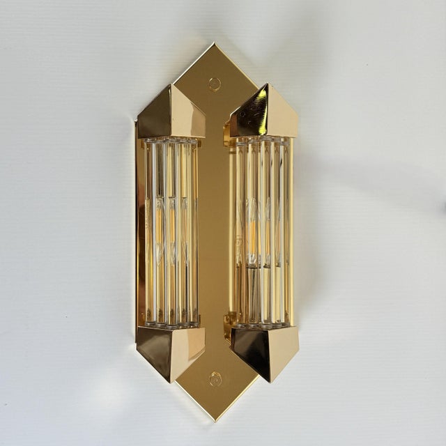 Wall Lamp in Gold with Crystal Cylinders from Honsel, 1980s For Sale - Image 3 of 10