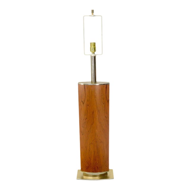 Brass and Rosewood Boat Shape Base Table Lamp For Sale