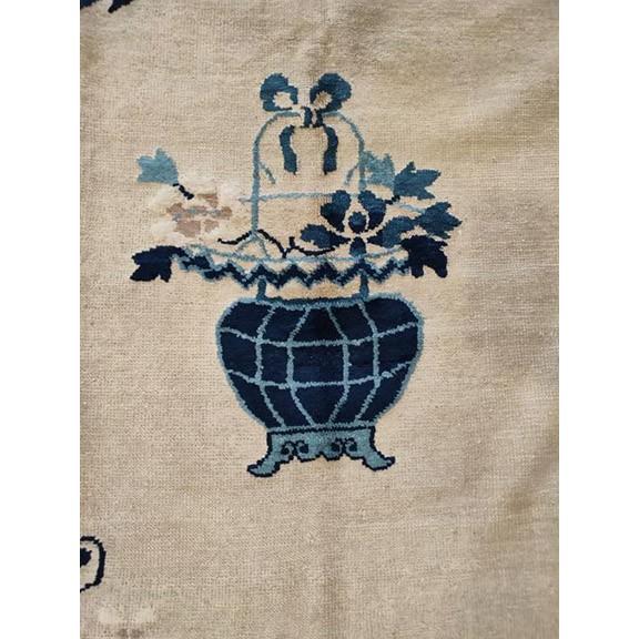 1890s Ivory Vase Medallion Antique Chinese Peking Rug 9' 3" X 11' 9" Wool Carpet For Sale - Image 10 of 10