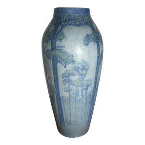 Rare 1919 Sadie Irvine for Newcomb College Pottery "Moon & Pine Trees" Matte Glaze Vase