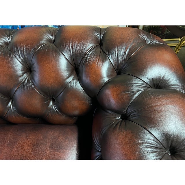 Animal Skin Vintage English Chesterfield Sofa in Deep Burgundy Leather, 1990s For Sale - Image 7 of 9