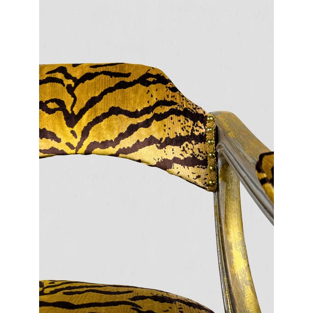 Vintage Curule Style Chair Pair Newly Upholstered Silk Tiger Velvet For Sale - Image 12 of 15