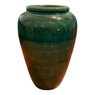 Large Green Glazed Ceramic Floor Vase For Sale