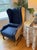 Wingback Chair in Navy Blue Linen and Tan by Restoration Hardware For Sale - Image 12 of 18