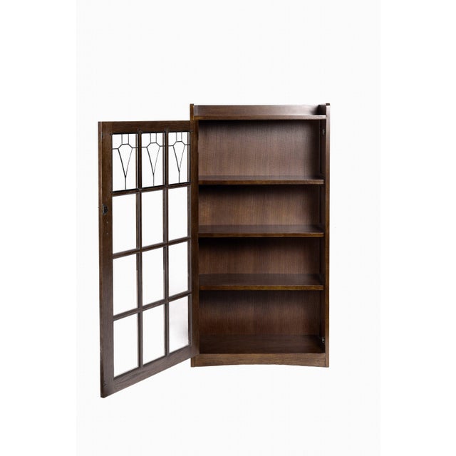 Mission Leaded Glass Bookcase With Lock & Key - Walnut For Sale - Image 11 of 17