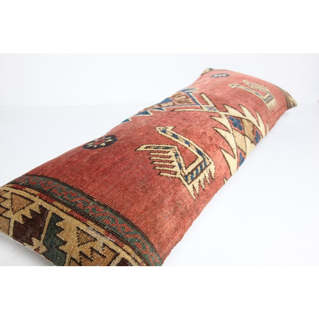 Art Deco Antique Caucasian Kazak Rug Pillow Cover With Animal Figures -16'' X 42'' For Sale - Image 3 of 11