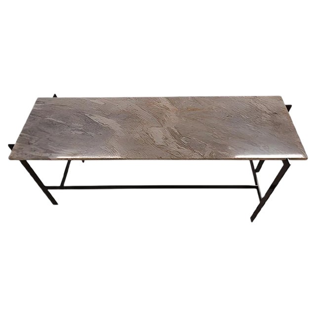 Center Console in Black Lacquered Iron with Marble Top For Sale