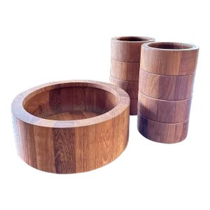 1970s Jhq for Dansk Teak Salad Service for 8 Serving Bowl